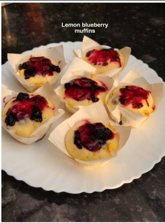 A fresh plate of lemon blueberry muffins